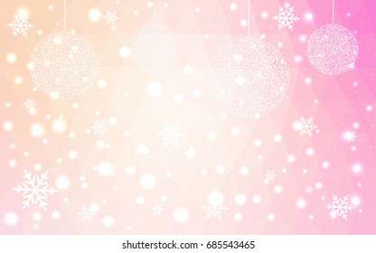 Light Pink Yellow vector christmas postcard low polygon background. Illustration consisting of triangles. Abstract triangular polygonal origami or crystal design of New Year celebration.