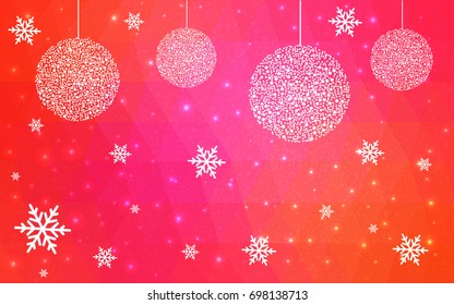 Light Pink Yellow vector christmas polygon background. Low poly Illustration consisting of triangles with snowflakes. Texture, seamless background of New Year celebration.