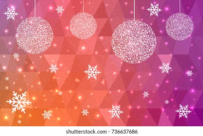 Light Pink Yellow vector christmas postcard low polygon background. Illustration consisting of triangles. Abstract triangular polygonal origami or crystal design of New Year celebration.