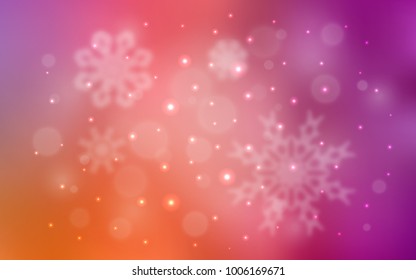 Light Pink, Yellow vector cover with beautiful snowflakes. Shining colored illustration with snow in christmas style. New year design for your ad, poster, banner.