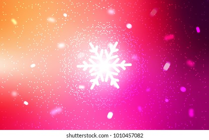 Light Pink, Yellow vector cover with beautiful snowflakes. Glitter abstract illustration with crystals of ice. The pattern can be used for year new  websites.
