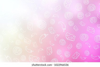 Light Pink, Yellow vector cover with cuisine gourmet. Fast Food on blurred abstract background with colorful gradient. Design for ad, poster, banner of cafes or restaurants.
