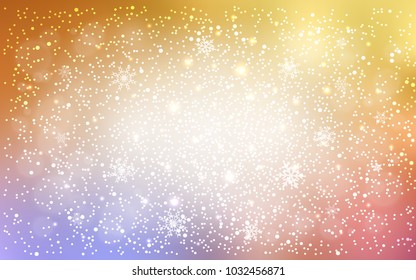 Light Pink, Yellow vector cover with beautiful snowflakes. Shining colored illustration with snow in christmas style. New year design for your business advert.
