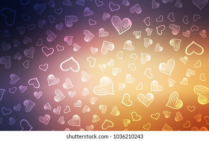 Light Pink, Yellow vector cover with Shining hearts. Illustration with hearts in love concept for valentine's day. Pattern for marriage gifts, congratulations.