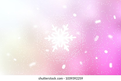 Light Pink, Yellow vector cover with beautiful snowflakes. Blurred decorative design in xmas style with snow. The pattern can be used for year new  websites.
