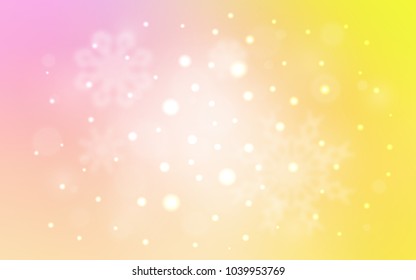 Light Pink, Yellow vector cover with beautiful snowflakes. Decorative shining illustration with snow on abstract template. The pattern can be used for new year leaflets.