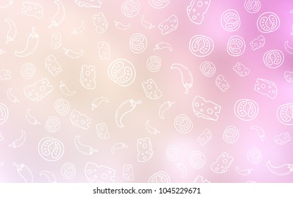 Light Pink, Yellow vector cover with cuisine gourmet. Fast Food on blurred abstract background with colorful gradient. Template for meal cooking in kitchen.