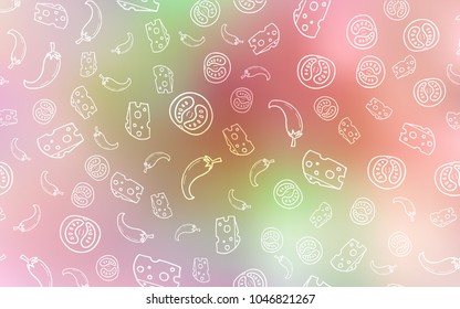 Light Pink, Yellow vector cover with cuisine gourmet. Illustration with set of fresh food in doodle style. Doodle design for your business advert of cafes.