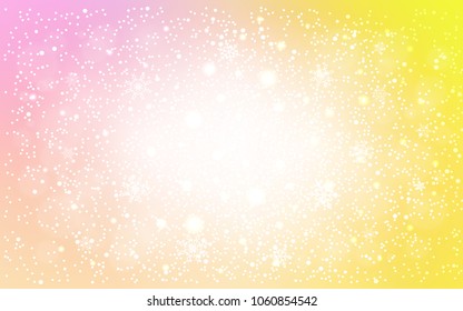 Tapa vectorial rosa claro, amarilla, con hermosos copos de nieve. Ilustración decorativa brillante con nieve sobre plantilla abstracta. La plantilla se puede utilizar como fondo de año nuevo.