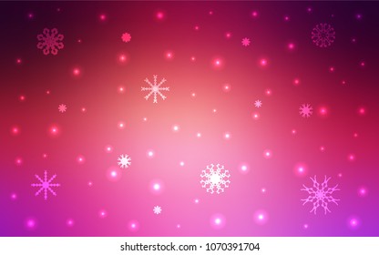 Light Pink, Yellow vector cover with beautiful snowflakes. Blurred decorative design in xmas style with snow. The pattern can be used for year new  websites.
