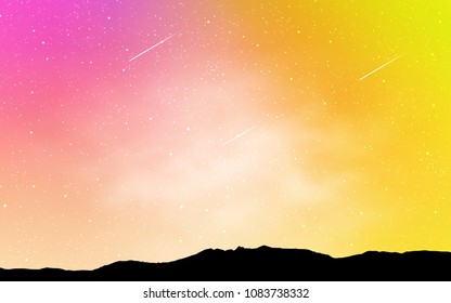 Light Pink, Yellow vector cover with astronomical stars. Space stars on blurred abstract background with gradient. Smart design for your business advert.