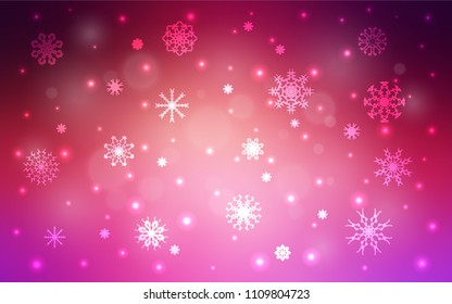Light Pink, Yellow vector cover with beautiful snowflakes. Decorative shining illustration with snow on abstract template. New year design for your ad, poster, banner.