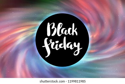 Light Pink, Yellow vector cover with a black hole, nebula. Colorful illustration of a black hole on a starry backdrop. Pattern for posters, banners of sales.