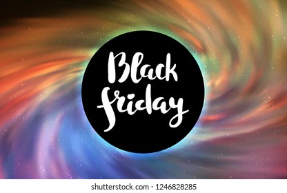 Light Pink, Yellow vector cover with a black hole, nebula. Gradient colorful illustration with a black hole, stars. Pattern for posters, banners of sales.