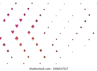 Light Pink, Yellow vector cover with symbols of gamble. Shining illustration with hearts, spades, clubs, diamonds. Pattern for ads of parties, events in Vegas.
