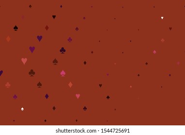 Light Pink, Yellow vector cover with symbols of gamble. Shining illustration with hearts, spades, clubs, diamonds. Pattern for ads of parties, events in Vegas.