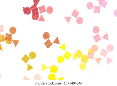 Light Pink, Yellow vector cover in polygonal style with circles. Glitter abstract illustration with spheres, squares, lines. Modern template for your landing page.