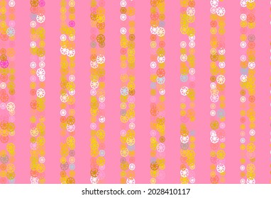 Light Pink, Yellow vector cover with beautiful snowflakes. Blurred decorative design in xmas style with snow. The pattern can be used for year new  websites.