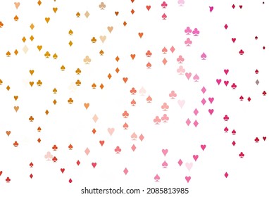 Light Pink, Yellow vector cover with symbols of gamble. Glitter abstract sketch with isolated symbols of playing cards. Design for ad, poster, banner of gambling websites.