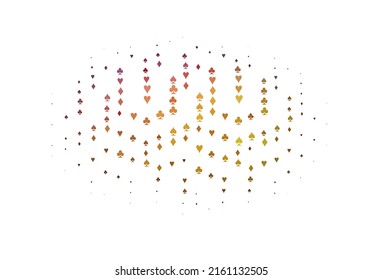 Light Pink, Yellow vector cover with symbols of gamble. Illustration with set of hearts, spades, clubs, diamonds. Smart design for your business advert of casinos.