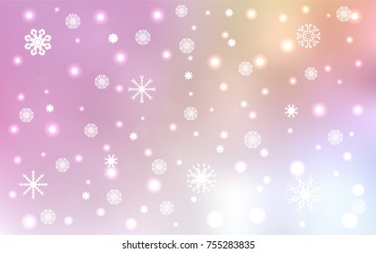 Light Pink, Yellow vector cover with beautiful snowflakes. Decorative shining illustration with snow on abstract template. The pattern can be used for year new  websites.