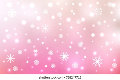 Light Pink, Yellow vector cover with beautiful snowflakes. Snow on blurred abstract background with gradient. The template can be used as a new year background.