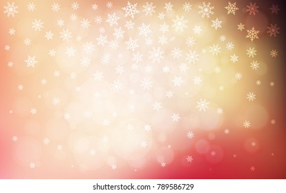 Light Pink, Yellow vector cover with beautiful snowflakes. Modern geometrical abstract illustration with crystals of ice. New year design for your ad, poster, banner.
