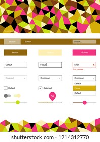 Light Pink, Yellow vector design ui kit with mosaic. Colorful ui/ux kit with header consisted of triangles. This sample is for your website.