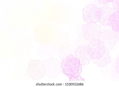 Light Pink, Yellow vector doodle texture with leaves. Flowers with gradient on white background. Hand painted design for web, leaflets.
