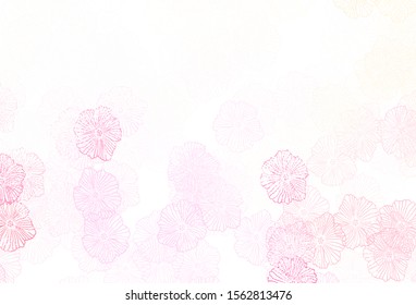 Light Pink, Yellow vector doodle background with leaves. Flowers with gradient on white background. Brand new style for your business design.