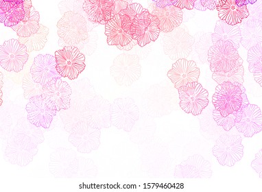 Light Pink, Yellow vector doodle texture with leaves. Sketchy doodle flowers on white background. The best design for your business.