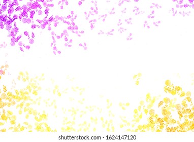 Light Pink, Yellow vector doodle background with leaves, flowers. Glitter abstract illustration with leaves and flowers. Template for backgrounds of cell phones.