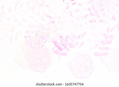 Light Pink, Yellow vector doodle template with leaves, flowers. Colorful abstract illustration with leaves in doodle style. Brand new design for your business.