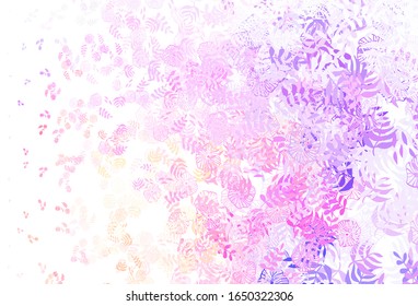 Light Pink, Yellow vector doodle texture with leaves. Creative illustration in blurred style with leaves. New design for your business.