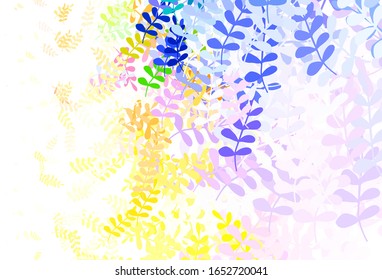 Hellrosa, gelbe Vektorillustration-Doodle-Muster mit Blättern. Blätter auf unscharfem abstraktem Hintergrund mit Farbverlauf. Eine neue Textur für Ihr Tapete-Design.