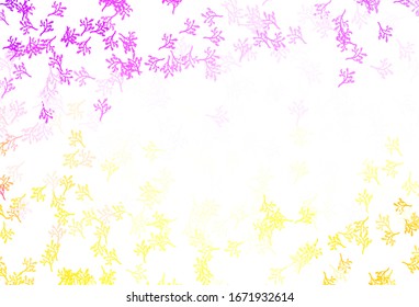 Light Pink, Yellow vector doodle background with branches. Sketchy doodles on white background. Textured pattern for websites, banners.