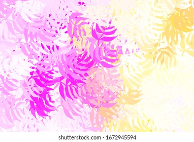 Light Pink, Yellow vector doodle template with leaves. Blurred decorative design in Indian style with leaves. New design for your business.