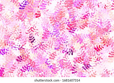 Light Pink, Yellow vector doodle background with leaves. Glitter abstract illustration with doodles and leaves. The best design for your business.