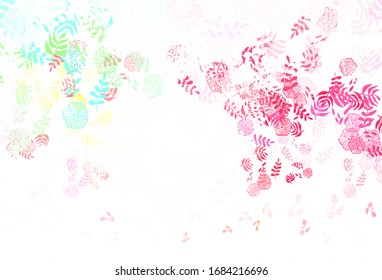 Plantilla de doodle vectorial amarillo rosa claro con hojas. Nueva ilustración de color en estilo borroso con hojas. Diseño elegante para su libro de marca.