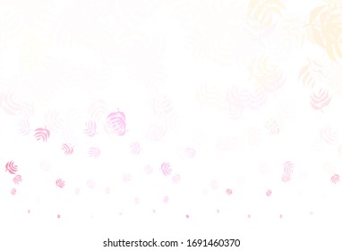 Diseño de doodle vectorial amarillo rosa claro con hojas. Diseño decorativo borroso de estilo indio con hojas. Patrón para papeles pintados, libros coloreados.