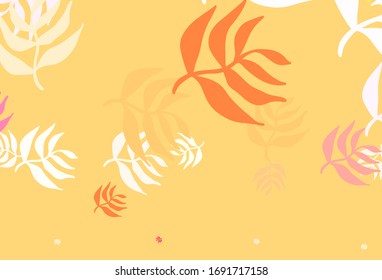 Tejido de doodle de color rosa claro, amarillo vectorial con hojas. Ilustración de colores brillantes con hojas en estilo doodle. Diseño elegante para su libro de marca.