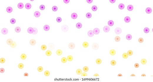 Light Pink, Yellow vector doodle pattern with flowers. Simple design with flowers on abstarct background. Smart design for leaflets, books.