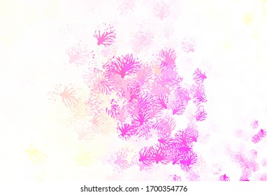 Light Pink, Yellow vector doodle background with branches. Abstract illustration with leaves, branches in doodles style. The best design for your business.