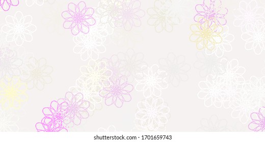 Hellrosa, gelbe Vektorillustration-Doodle-Muster mit Blumen. Farbige abstrakte Blumen auf einfachem Hintergrund. Muster für Webdesign.