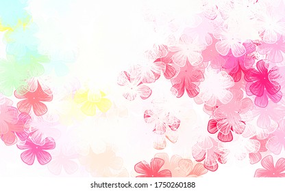 Light Pink, Yellow vector doodle pattern with flowers Illustration with colorful abstract doodle flowers. Elegant pattern for your brand book.