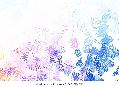 Light Pink, Yellow vector doodle layout with leaves, flowers. Colorful illustration in doodle style with leaves, flowers. Elegant pattern for your brand book.