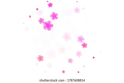 Pink claro, fondo de doodle vectorial amarillo con flores. Ilustración abstracta brillante con flores. Una nueva textura para tu diseño de papel pintado.