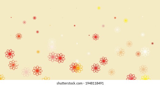Tejido de doodle vectorial amarillo claro con flores. Diseño sencillo con flores sobre fondo abstracto. Patrón colorido para las fiestas de primavera.