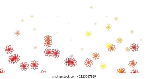 Hellrosa, gelbe Vektordoodle-Struktur mit Blumen. Einfaches Design mit Blumen auf abstraktem Hintergrund. Farbiges Muster für Frühlingspartys.