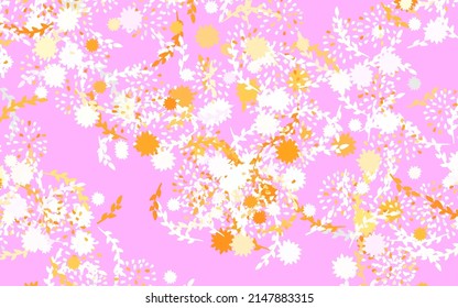 Color rosa claro, patrón de doodle vectorial amarillo con flores, rosas. Ilustración de colores brillantes con flores. Diseño pintado a mano para web, envoltura.